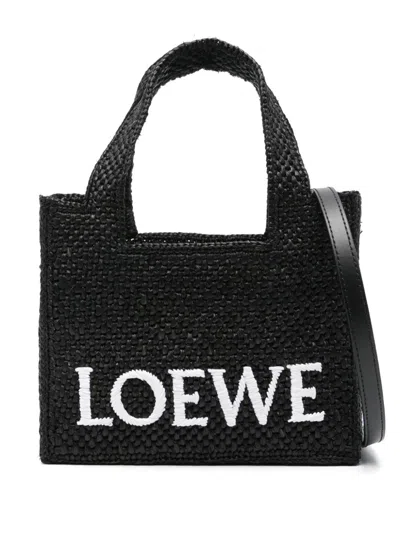 Loewe Font Raffia Mini Tote Bag In Black