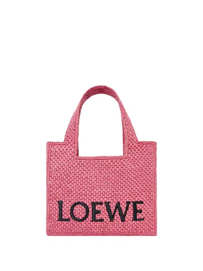 Loewe Paula's Ibiza Font Mini Raffia Tote Bag In Pink