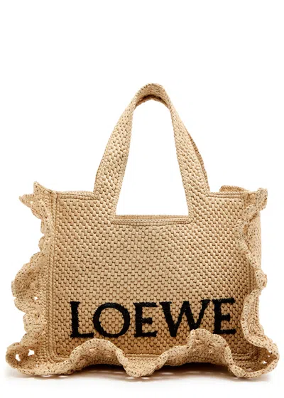 LOEWE LOEWE FONT RUFFLED RAFFIA TOTE BAG