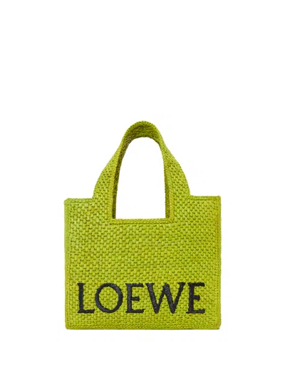 Loewe Font Small Raffia Tote Bag In Green