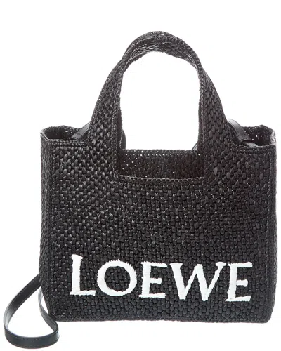 Loewe Logo Medium Tote Bag In Raffia In Black