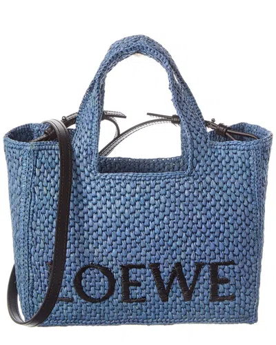 Loewe Font Small Raffia Tote In Blue