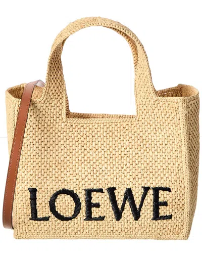 Loewe Font Small Raffia Tote In Nude