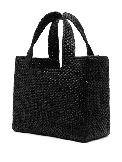 Loewe Font Small Rafia Tote Bag In Black