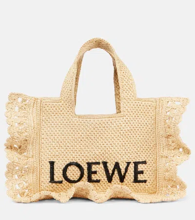 Loewe Small Ruffled Tote Bag In Raffia In Natural