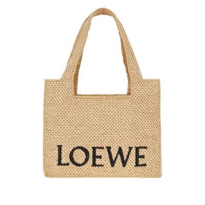 Loewe Font Tote' Bag In Raffia In Sand