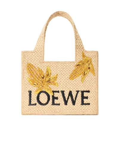Loewe Small Font Logo-embroidered Woven Tote Bag In Brown