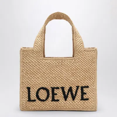 Loewe Font Tote Small Raffia Bag In Sand