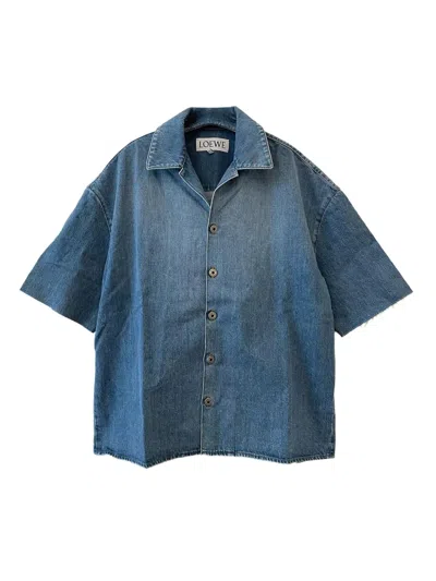 Loewe Men Anagram Denim Cotton Shirt In Blue