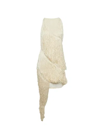 Pre-owned Loewe Fringe Asymmetric Mini Dress In Neutral