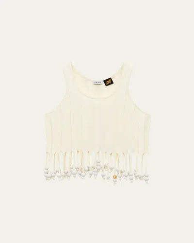 Loewe Fringe Beaded Crop Top In White