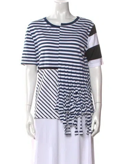 Pre-owned Loewe Fringe Multi-border Striped T-shirt In Blue
