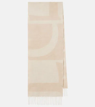 Loewe Fringed Cashmere Scarf In Sand