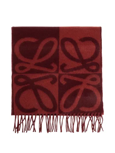Loewe Fringed-edge Logo-pattern Scarf In Brown