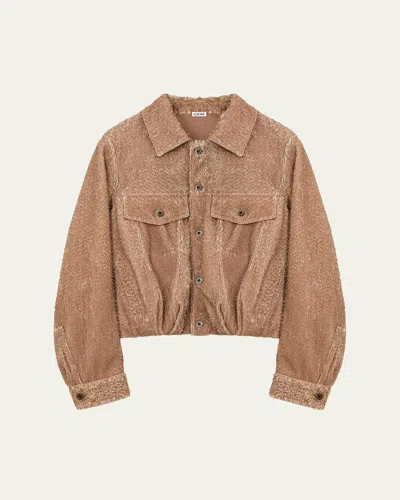 Loewe Fringed Leather Balloon Jacket In Sand