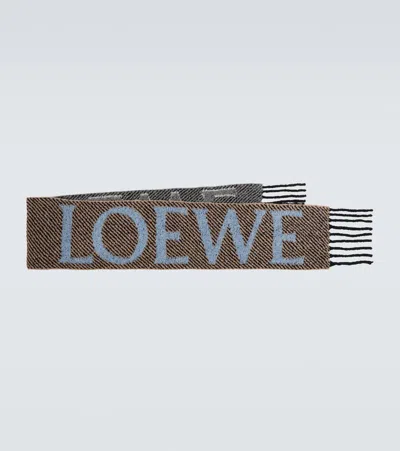 Loewe Fringed Logo Alpaca And Wool-blend Scarf In Blue