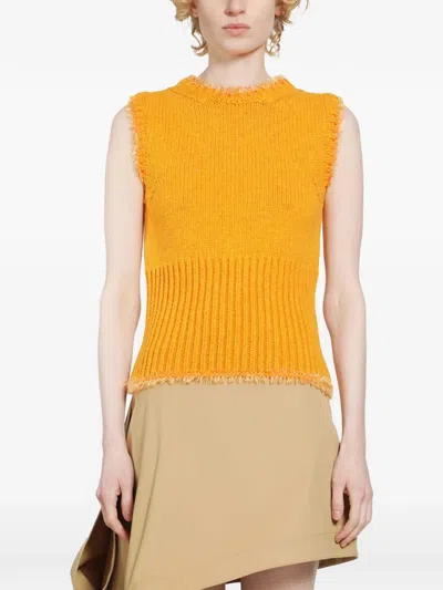 Loewe Fringed Ribbed-knit Vest In Orange