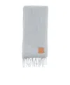 Loewe Fringed-edges Cashmere Scarf In Light Gray