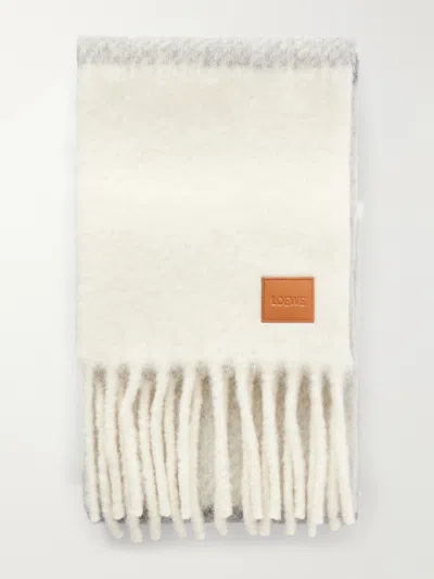 Loewe Fringed Striped Alpaca-blend Scarf In Neutral