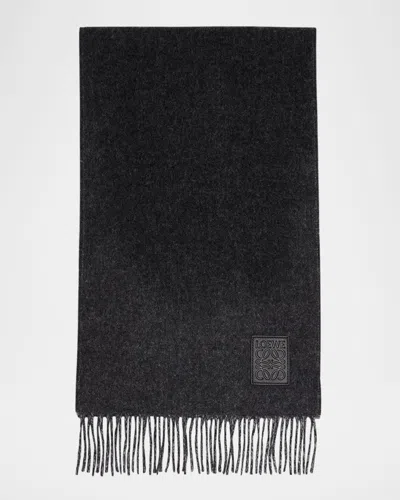 Loewe Fringed Wool & Cashmere Scarf In Black Grey
