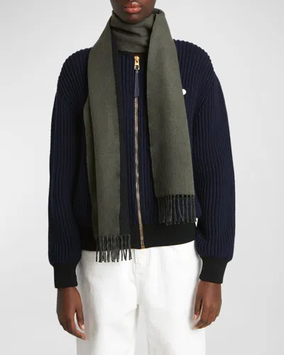 Loewe Fringed Wool & Cashmere Scarf In Green