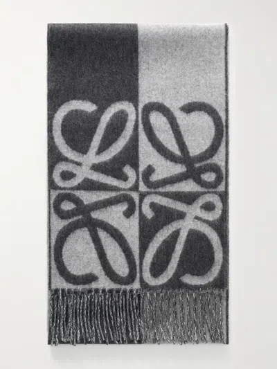 Loewe Fringed Wool And Cashmere-blend Jacquard Scarf In Multi