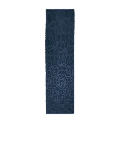 Loewe Fringed Wool Scarf In Blue