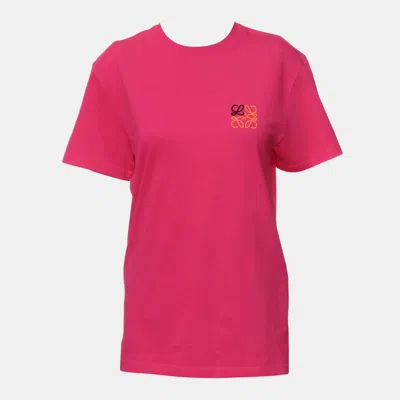 Pre-owned Loewe Fuchsia Cotton Polyester Logo Embroidered Top Xs In Pink