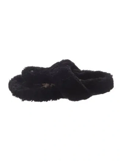 Pre-owned Loewe Fur Slides In Black