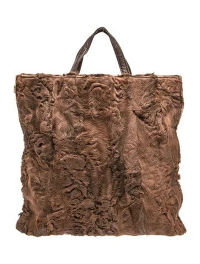 Pre-owned Loewe Fur Tote Vintage In Brown