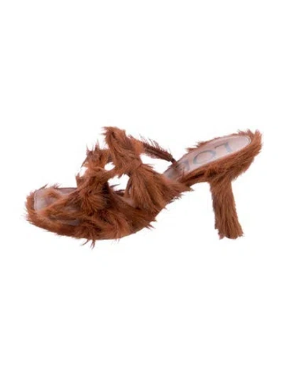 Pre-owned Loewe Fur Tweed Pattern Sandals In Brown