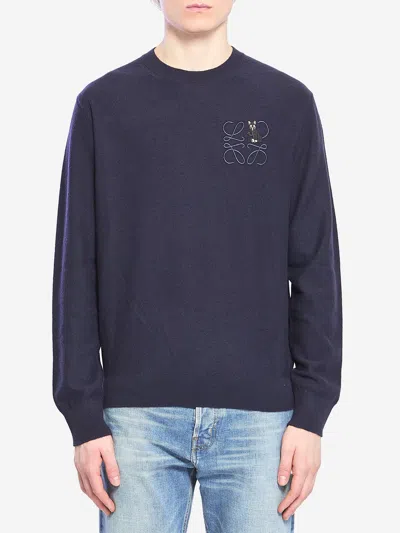 Loewe Embroidered Wool-blend Sweater In Blue