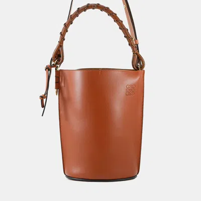 Pre-owned Loewe Gate Bucket Anagram Logo 2-way Brown Calf Leather