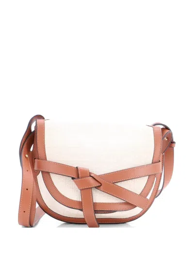 Pre-owned Loewe Gate Dual Anagram Canvas And Leather Small Shoulder Bag In Neutral