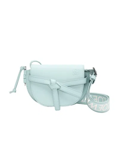 Loewe Mini Gate Dual Bag In Soft Calfskin And Jacquard In Blue