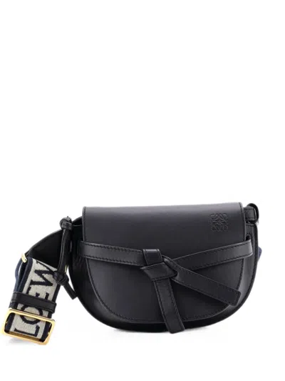 Pre-owned Loewe Gate Dual Shoulder Bag Leather Mini Crossbody Bag In Black