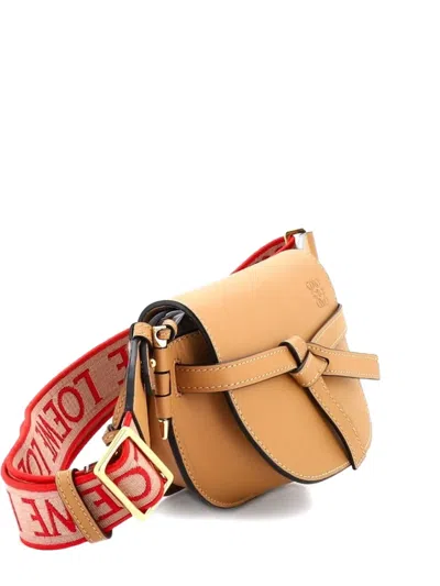 Pre-owned Loewe Gate Dual Shoulder Bag Leather Mini Crossbody Bag In Brown