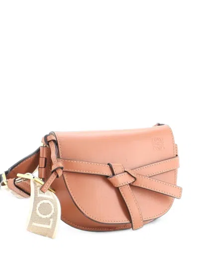 Pre-owned Loewe Gate Dual Shoulder Bag Leather Mini Crossbody Bag In Brown