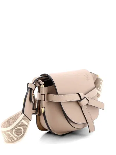 Pre-owned Loewe Gate Dual Shoulder Bag Leather Mini Crossbody Bag In Neutral