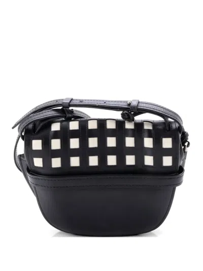 Pre-owned Loewe Gate Grid Leather Small Shoulder Bag In Black