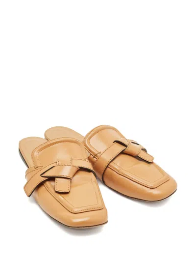 Pre-owned Loewe Gate Knot Leather Mules In Neutral