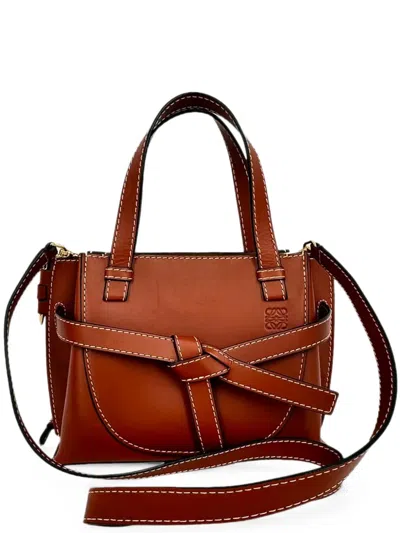 Pre-owned Loewe Gate Knotted Leather Tote Bag In Brown