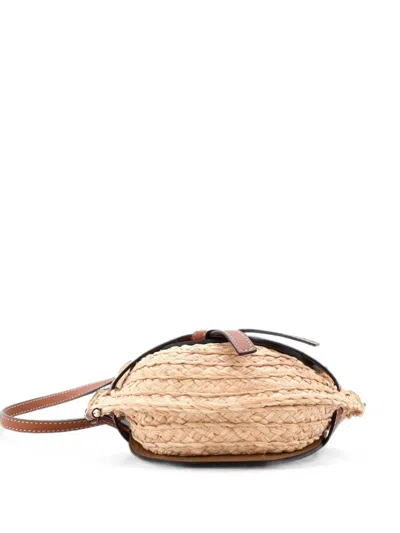 Pre-owned Loewe Gate Leather Shoulder Leather With Raffia Mini Crossbody Bag In Brown