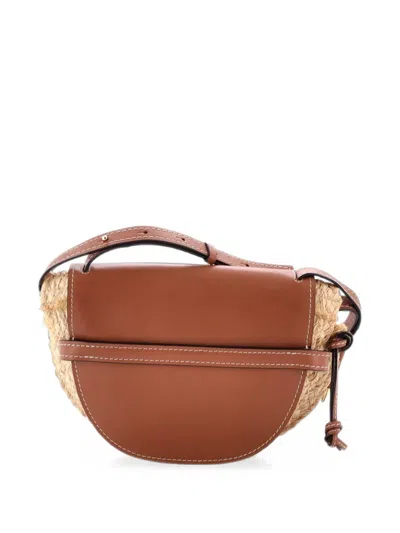 Pre-owned Loewe Gate Leather With Raffia Small Shoulder Bag In Brown