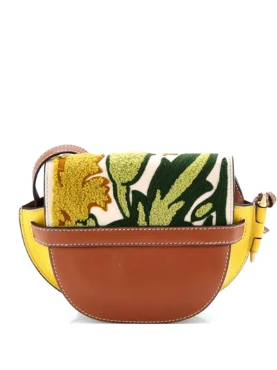Pre-owned Loewe Gate Shoulder Bag Leather With Floral Applique Small Crossbody Bag In Yellow