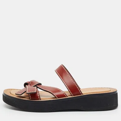 Pre-owned Loewe Gate Size 36 Brown Leather Flat Slides