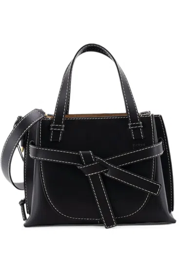Pre-owned Loewe Gate Tote Leather Mini Satchel In Black