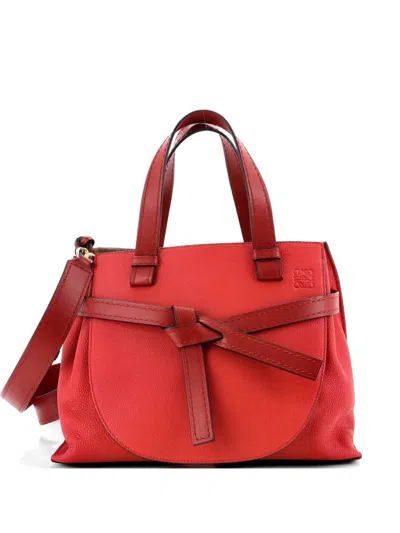 Pre-owned Loewe Gate Tote Leather Small Satchel In Red