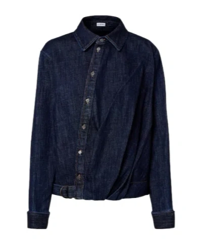 Loewe Gathered Denim Shirt In Black