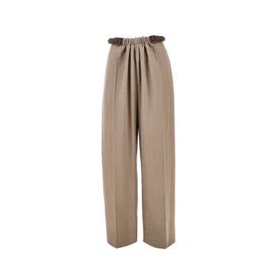 Loewe Gathered Wool Pants In Brown